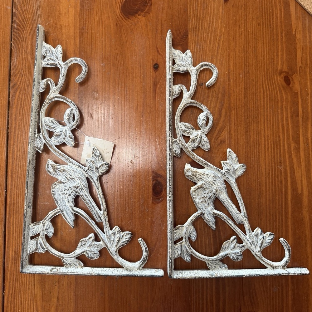 Metal Shelf Brackets Corbels Birds Off White Architectural Cottage Rustic READ